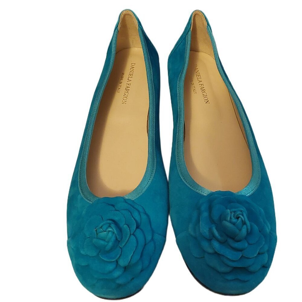 Daniela Fargion Turquoise Blue Rose Ballet Flats SZ 41/11- Made In Italy
